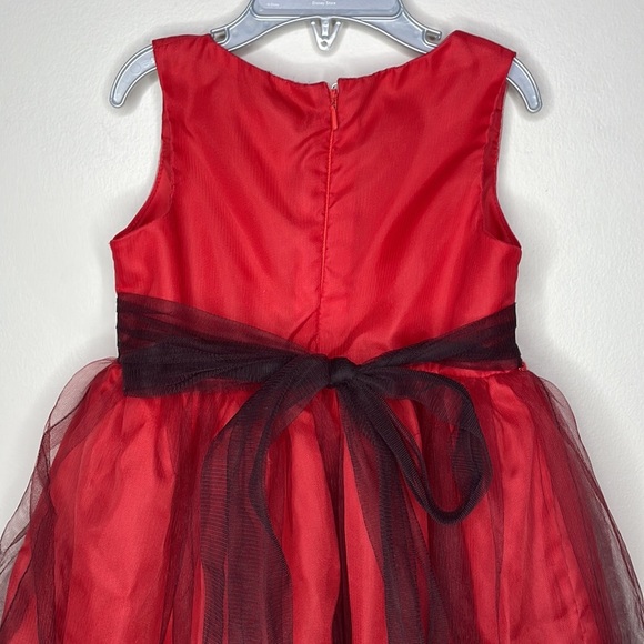 Sweet Heart Rose Girls Size 4 Red Black Sleeveless Glitter Tulle Holiday Dress - Picture 9 of 10
